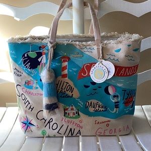 SPARTINA 449 SEA ISLANDS Beach Tote Embroidered Hilton Head Tybee Myrtle Beach
